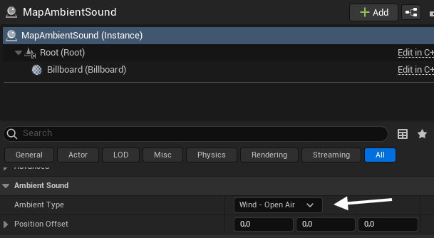 Ambient Sound actor settings
