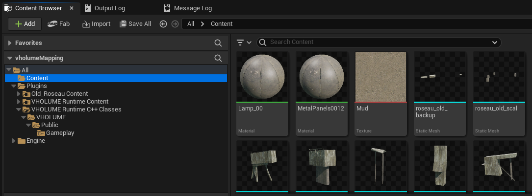 Imported meshes, textures and materials in the Content Browser