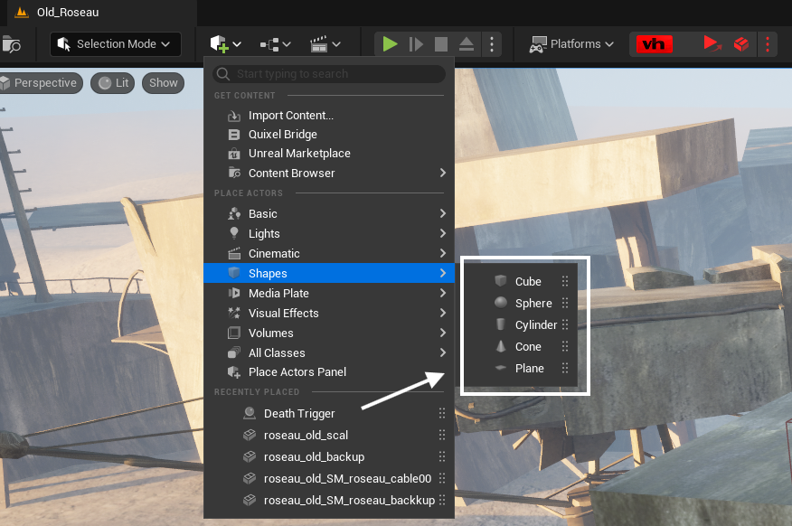 Placing a basic shape from the Add menu