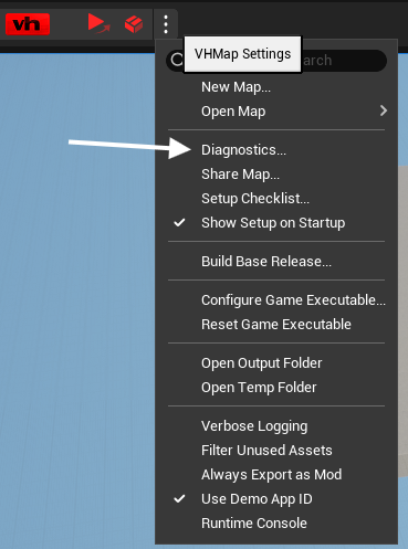 VHMap menu with Diagnostics highlighted