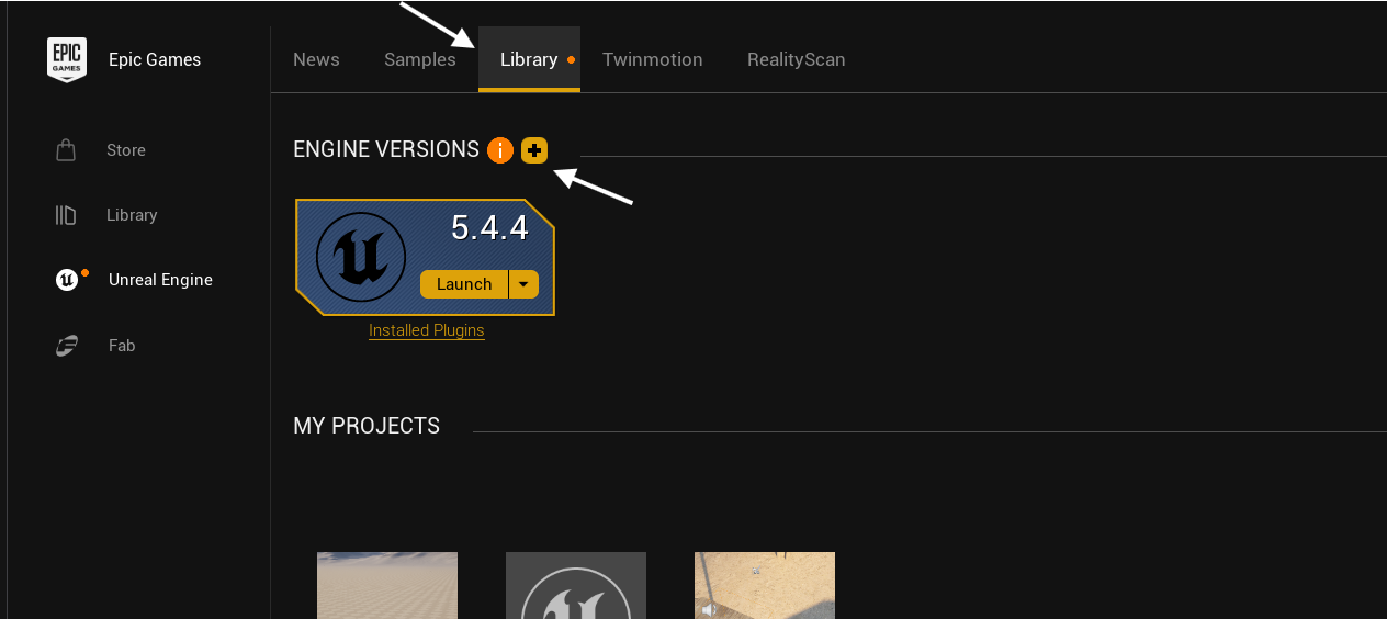 The plus button next to Engine Versions