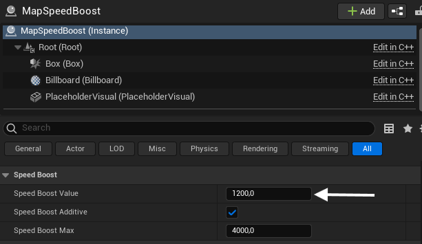 Speed Boost actor settings